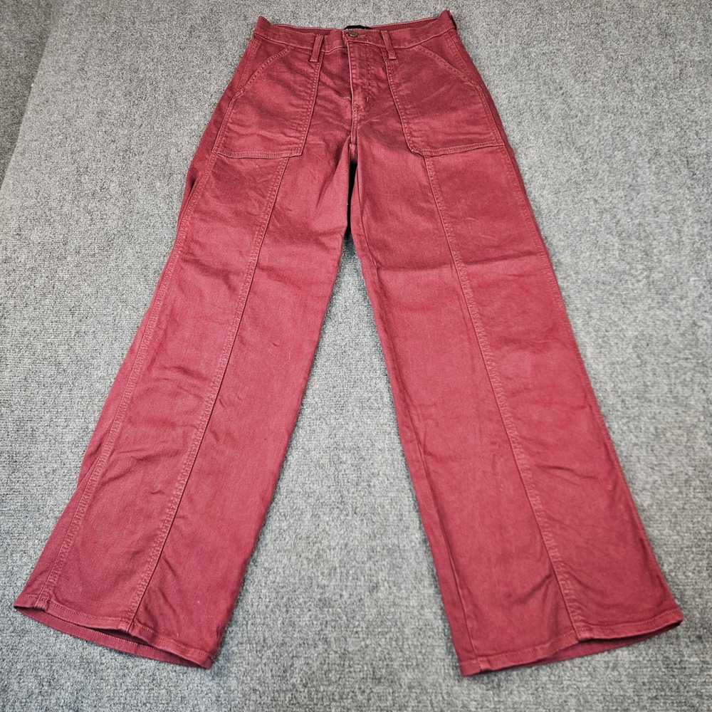 Just Black Denim Burgundy Red Wide Leg Utility Seam Front Pants BP439J Size 26